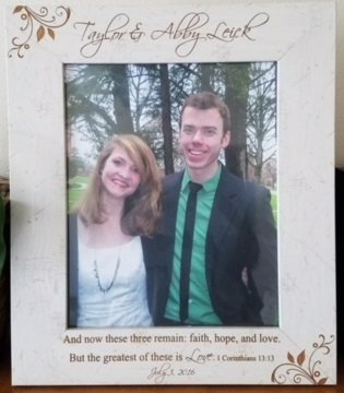 Personalized wedding frame featuring a picture from the couples' first date!