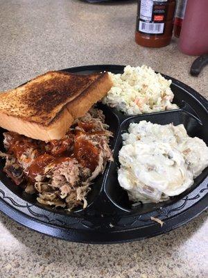 Pork plate w/slaw and out-of-this-world potato salad!