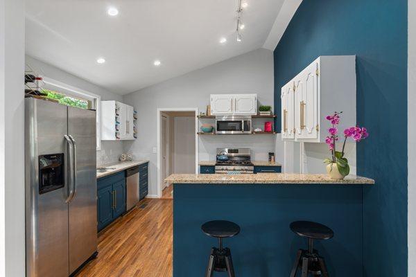 Complete 1950's renovation with custom made wood shelving.