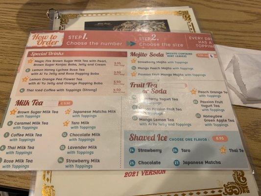 Wow, boba drink menu