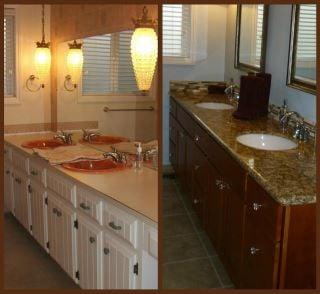 Bathroom vanity before and after remodel.