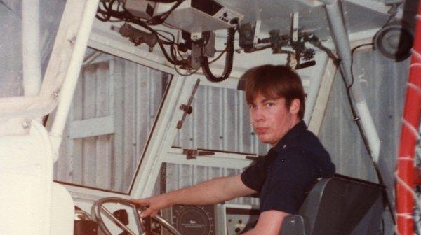 Mike Patterson's early days (1978), training at the helm of a USCG 44' Motor-lifeboat at the Oregon coast.