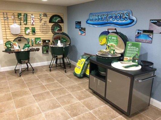 Mannix Pools carries Big Green Egg grills, Delta Heat grills, Green Mountain Grills, Weber Grills, and Traeger wood pellet smokers.