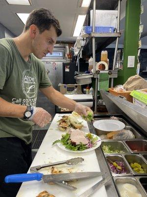 Fresh salads subs for lunch and a full breakfast menu for the morning.