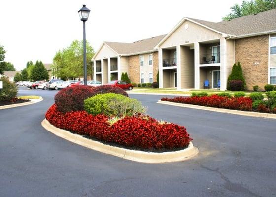 Beautiful landscaping through out the property around the apartments and office.