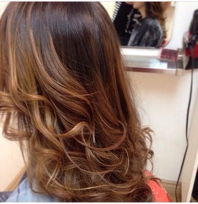 Caramel ombré highlights