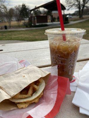 Waffle sandwich and chai