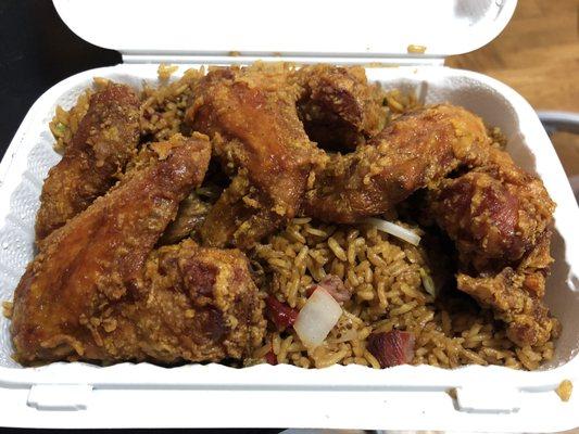 Chicken wings with pork fried rice