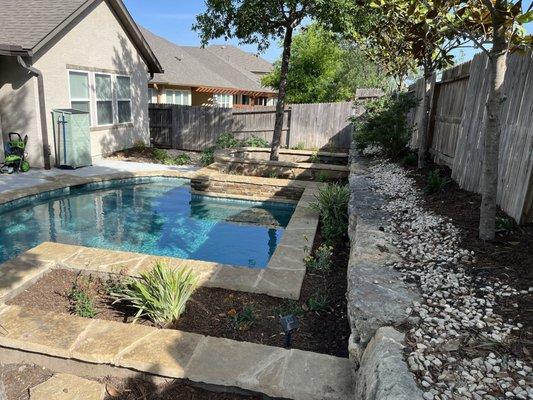 Designed & installed xeriscaping areas, reconnected/rerun irrigation system, brought in beautiful native TX plants.