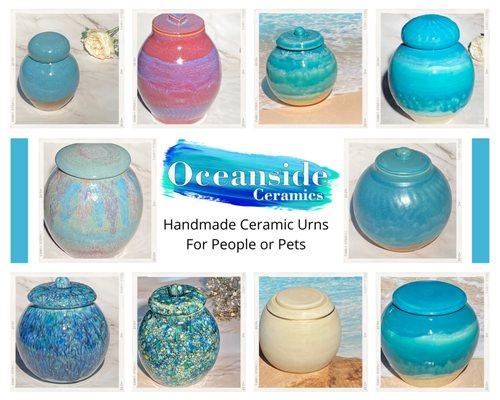 Handmade ceramic cremations urns for people and pets.