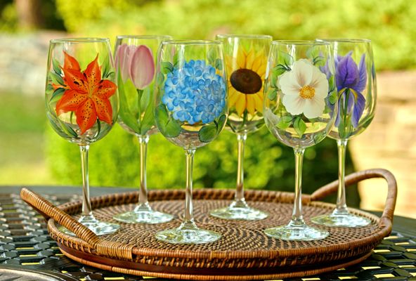 Wineflowers Hand-Painted Glassware