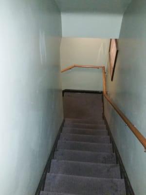 The only thing at the bottom of these stairs is the bathroom, the only other room at the "Torch Bar and Grill"