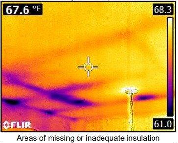 A thermal camera shows areas of missing insulation.