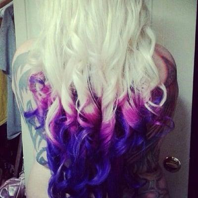 Platinum blonde with pink to purple ombre!