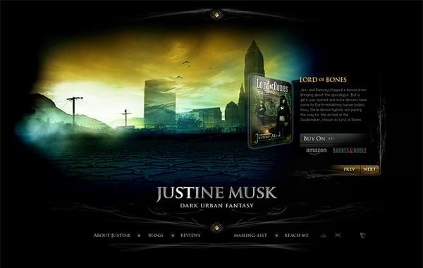 Dark urban fantasy microsite for author Justine Musk... www.Justine-Musk.com 