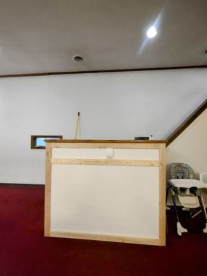 Church audio booth before painting.