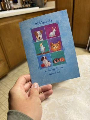 A sympathy card for my dog Yogi