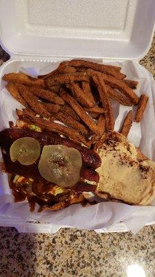 Sticky burger and fries