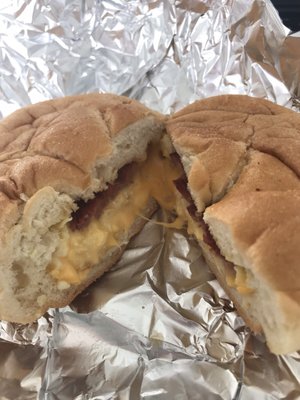 Sausage egg and cheese on a roll