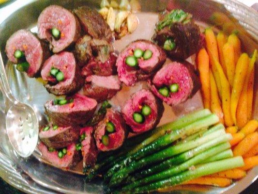 Asparagus stuffed beef tenderloin.