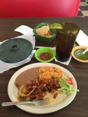 Al Pastor plate, chips and salsa, Sweet tea