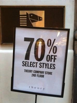 The sale at the Theory store, discounts starting at 30% off up to 70% off.