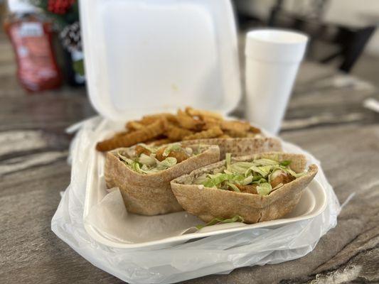 Beautiful and delicious. Getting multiple meals out of the Large Shrimp Pita Platter