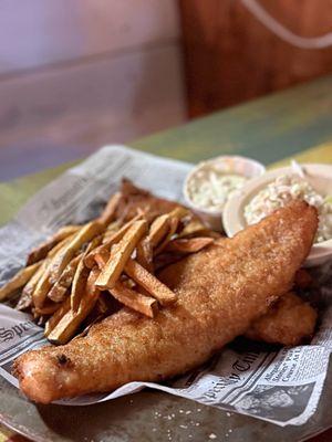 Friday fish dinner with fries and coleslaw