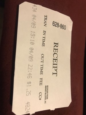 Ticket stub from parking garage