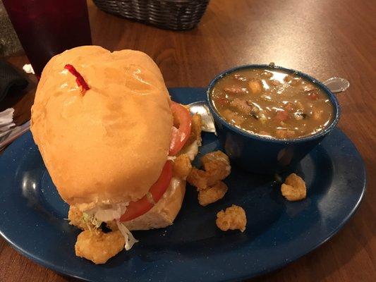 Half Shrimp PoBoy dressed & cup of seafood gumbo