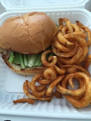 Turkey burger with cheese and curly fries - $6