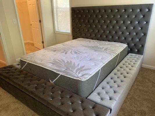 Gray Tufted Velvet Fabric Platform Storage Bed