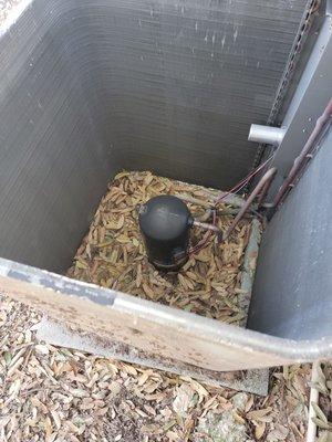 Condenser full of leaves