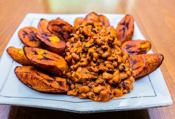 RED RED- Black eye pea beans stew with fried plantains.