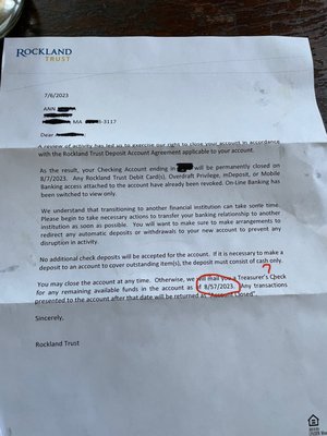 Letter firing me as a customer effective 8/57/23.