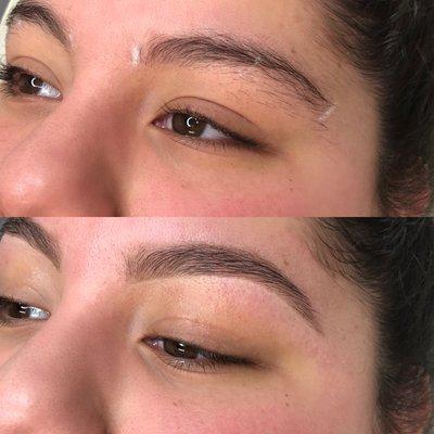 Before and after Brow Wax + Makeup fill