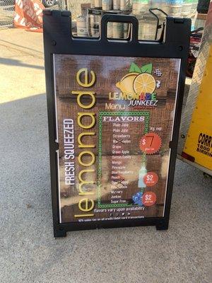 Full lemonade menu