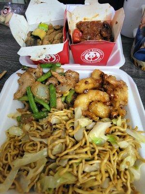 I got the chow mein with Beijing beef, string beans with chicken, and honey walnut shrimp (+$3).