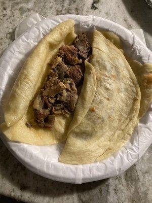 Barbacoa Tacos on flour. Plain.