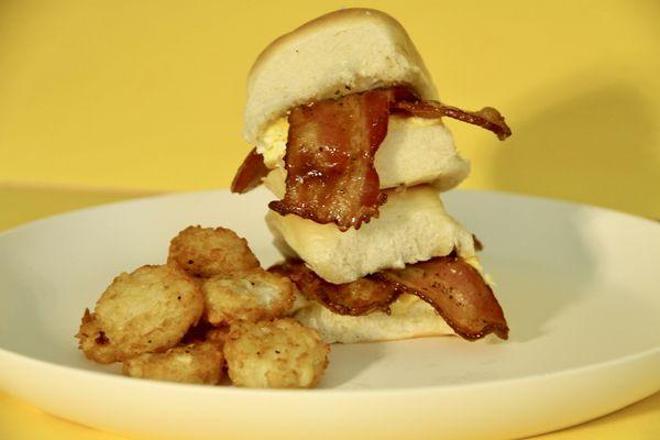 Jalapeño Poppin bacon slider with hash brown rounds