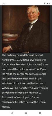 John Nancy Garner former vice president to Franklin D Roosevelt a Uvald an had his office in front also airbase for training