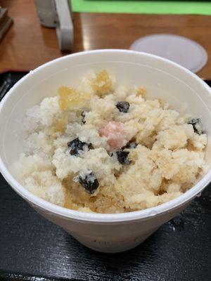 Shaved ice with mochi, grass jelly, condensed milk, and mini boba's