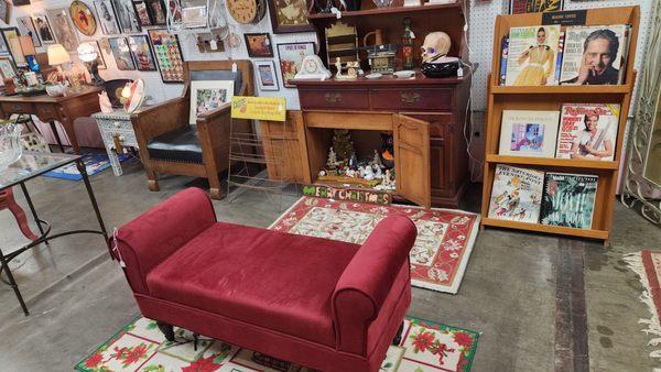 Vintage furniture, like this gorgeous ottoman for $70