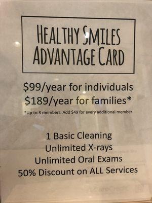 Advantage card for people with no dental insurance