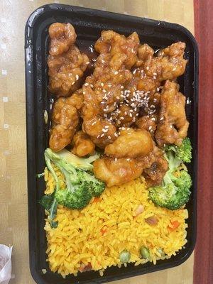 Sesame Chicken and pork fried rice