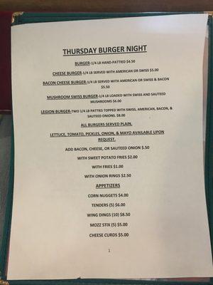 Thursday burger night