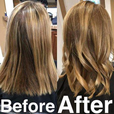 Beautiful before and after by Sam. End result is a beautiful Winter blonde balayage.