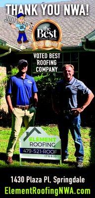 Thank you NWA for voting us NWA Best Roofing Company!