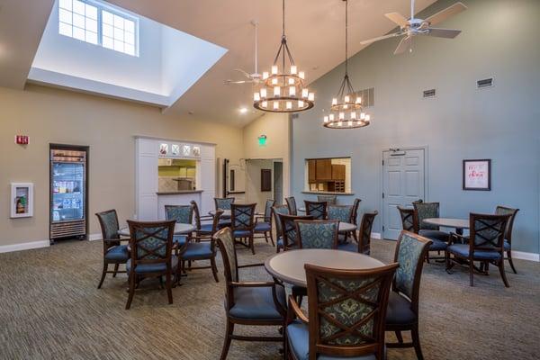 Our shared dining room promotes socialization and our open kitchen allows for interaction with our chefs (& plenty of taste testing).