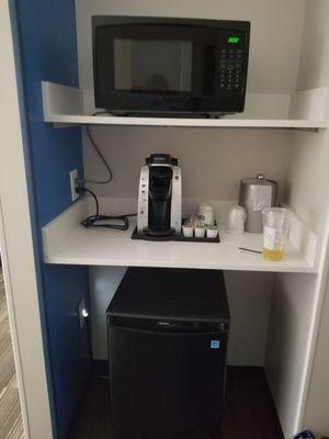 Coffee machine, microwave and mini fridge